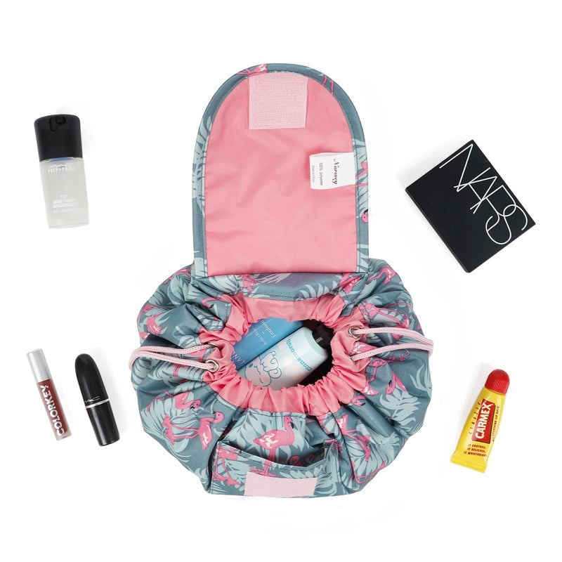 [Australia] - Portable Lazy Drawstring Makeup Bag Travel Cosmetic Pouch Toiletry Organizer Waterproof Large for Women and Girls (A-Flamingo) A-flamingo 