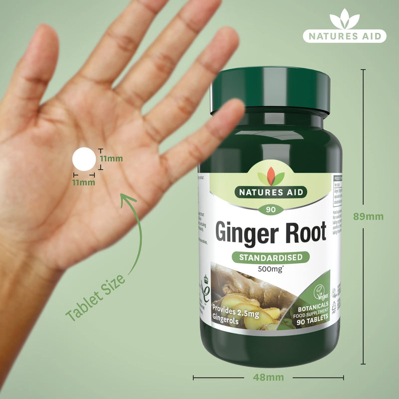 [Australia] - Natures Aid Ginger Root 500 mg 90 Tablets (Botanical Supplement, Providing Gingerols and Shogaols, Vegan Society Approved, Made in the UK) 