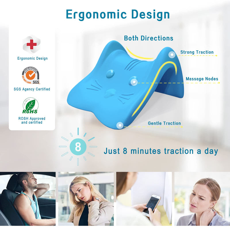 [Australia] - Neck Stretcher for Neck Pain Relief,Cervical Traction Device Pillow,Neck and Shoulder Relaxer for TMJ Pain Relief and Cervical Spine Alignment,Chiropractic Pillow Neck Posture Corrector Blue 