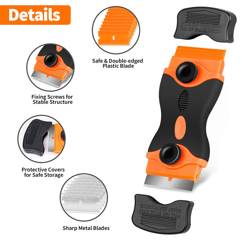 [Australia] - Razor Blade Scraper Tool, 2Pcs Razor Scrapers with Extra 20Pcs Metal & 20Pcs Plastic Blades, Sticker Remover Cleaning Scraper for Removing Paint, Decals, Adhesive, Tar, Labels, Glue, Caulk, Gasket 