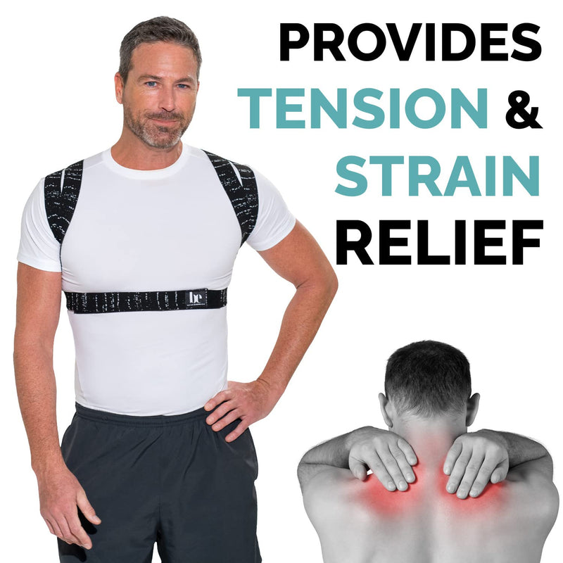 [Australia] - BackEmbrace Posture Corrector for Women & Men - Made in USA - Slim & Adjustable Shoulder Brace - Back Brace for Back Pain Relief - Black Drizzle XS/S Black and White 