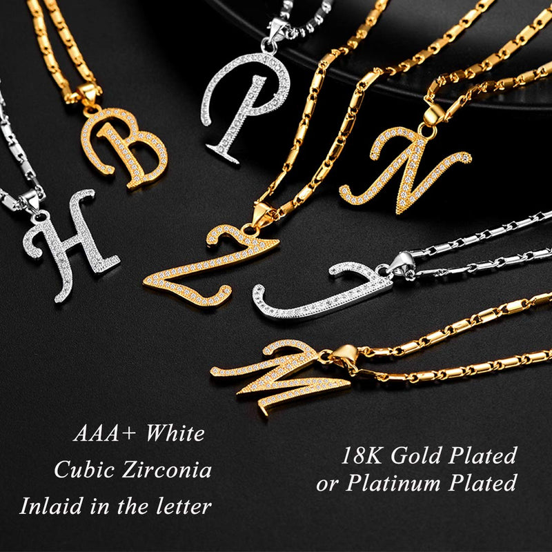 [Australia] - U7 Alphabet Initial Jewelry Women Girls Necklace with Letter A to Z Stainless Steel / 18K Gold Plated CZ Crystal or Statement Sideways Initials Choker Pendant Necklace, Gift Box Packed cz style,18k-gold-plated 