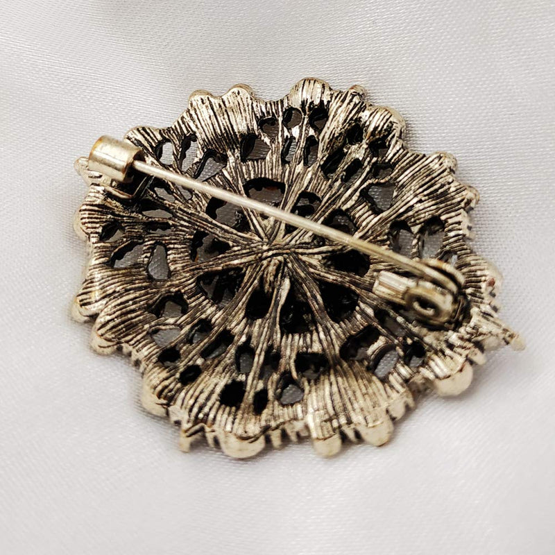 [Australia] - DREAMLANDSALES Antique Gold Tone Geometric Foliate Filigree Art Deco Blue Oval Shaped Brooch (Blue) Champagne 