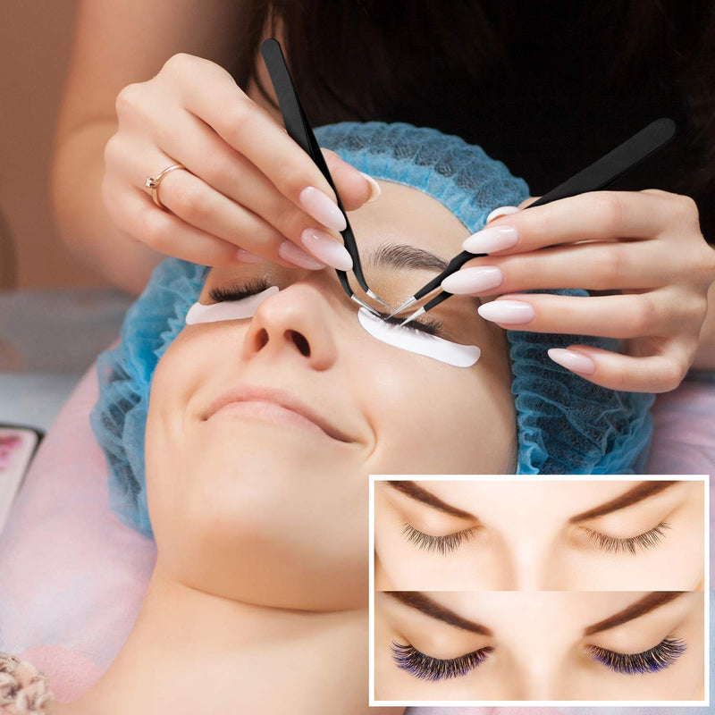 [Australia] - Eyelash Extension Kit 410Pcs, including Stainless Steel Precision Tweezers Set, Disposable Eyelash Mascara Brush Wand, Cotton Swabs 200Pcs, Cup Rings 100Pcs, Tapes, Eyelash Holder Pad 