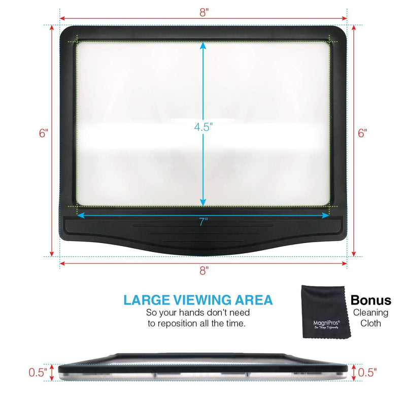 [Australia] - MagniPros 3X Large Ultra Bright LED Page Magnifier with 12 Anti-Glare Dimmable LEDs (Provide More Evenly Lit Viewing Area & Relieve Eye Strain)-Ideal for Reading Small Prints & Low Vision & Aging Eyes Black 