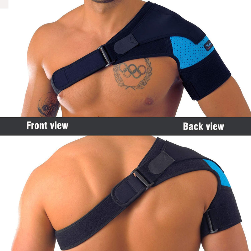 [Australia] - Shoulder Support Brace + Free Extension for Men and Women by Zeegler Orthosis - Adjustable Wrap | Compression and Stability for Chronic Pain and Aches in injuries such as Torn Rotator Cuff, Dislocated AC Joint, Subluxation, Tears and Sprains (M - XL (L... 