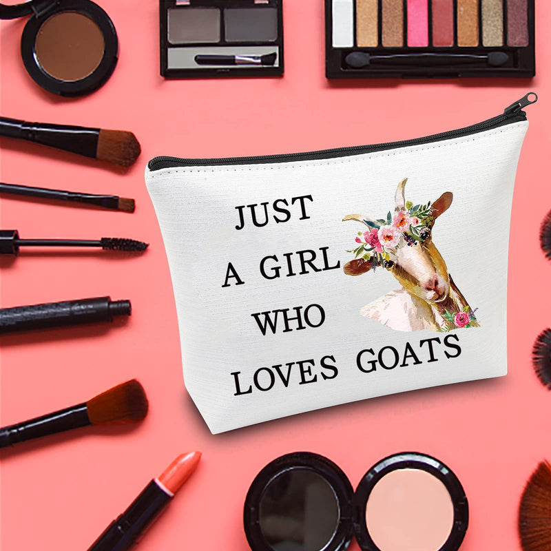 [Australia] - LEVLO Funny Goat Cosmetic BagAnimal Lover Gift Just A Girl Who Loves Goats Makeup Zipper Pouch Bag Goat Lover Gift For Women Girls (Who Loves Goats) 