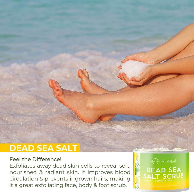 [Australia] - Dead Sea Salt Natural Organic Exfoliating Lemon & Mint Essential Oil Face Body & Foot Scrub. Cleansing, Hydrating, Firming, Dead Skin Ingrown Hairs, Anti Cellulite, Acne, Calluses Men & Women 500gr 
