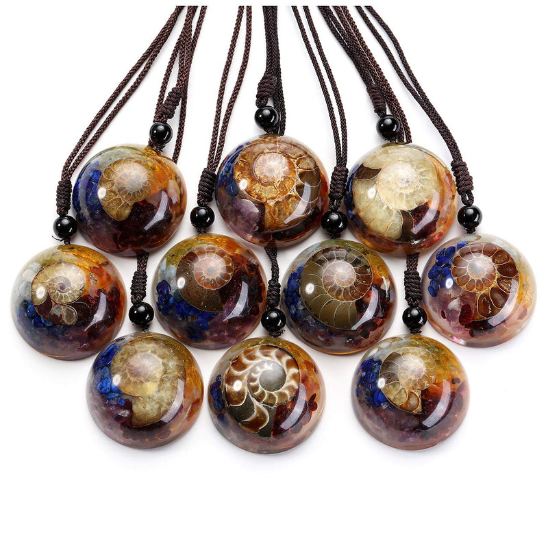 [Australia] - JSDDE 7 Chakra Pendant Necklace Ammonite Fossil Healing Crystal Stone Spiral Necklace 7 Chakra Crystal 