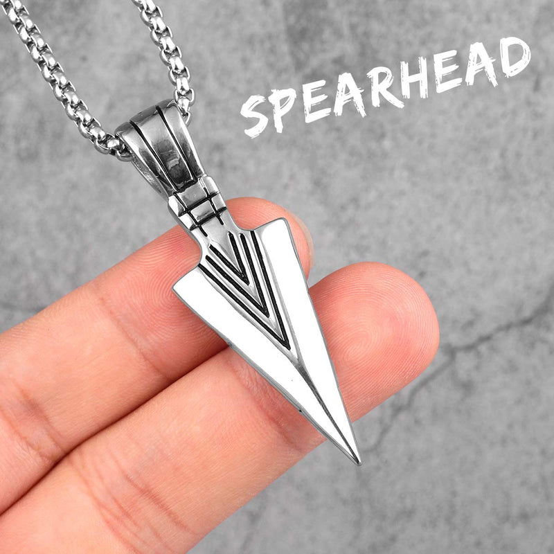 [Australia] - WAINIS 1-3 Pcs Stainless Steel Pendant Necklace for Mens Boys Cool Spearpoint Arrowhead Pendant Chain Necklace Set Black & Silver Tone & Gold Tone A:Silver-tone 