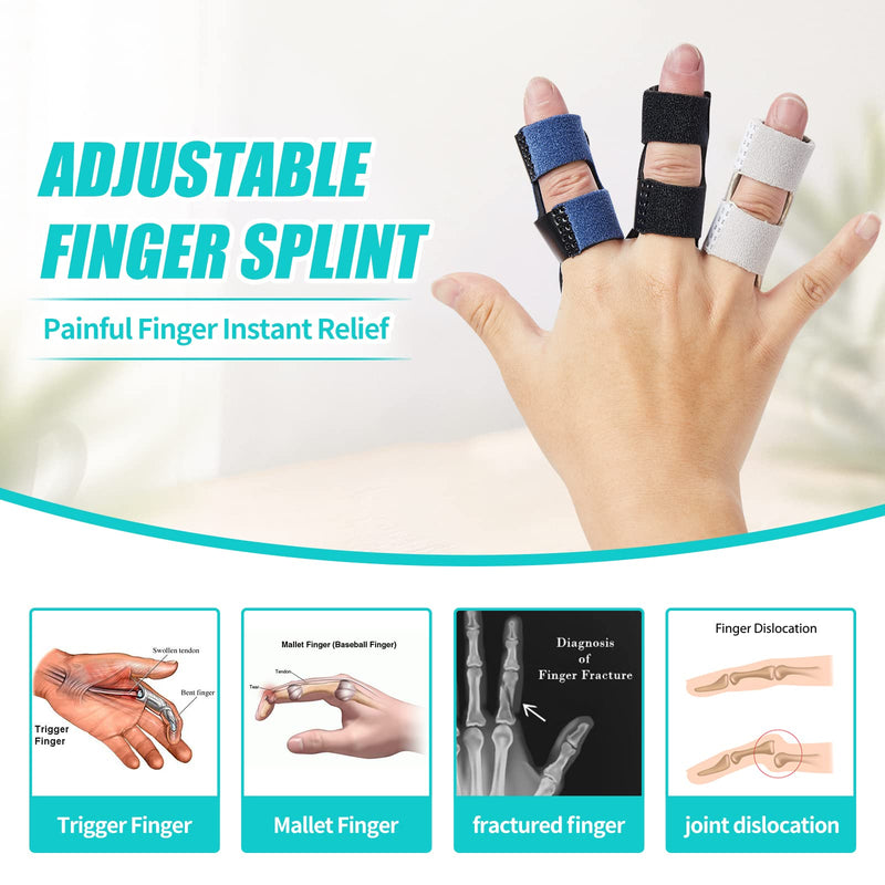 [Australia] - Finger Splints (3PCS), Finger Support Braces, Adjustable Finger Protectors Sleeves for Trigger Finger, Mallet Finger, Broken Finger, Arthritis, Knuckle Immobilization, Straightening. Best Fit for Index Middle Ring Finger 