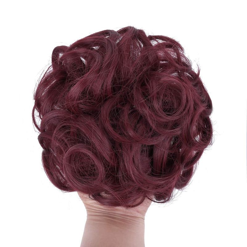 [Australia] - GIRLSHOW Elastic Wave Curly Hair Buns Chignons Hair Scrunchy Extensions Wrap Ponytail Updos Tousled Bun Hairpieces for Women Girls (#Red) #Red 