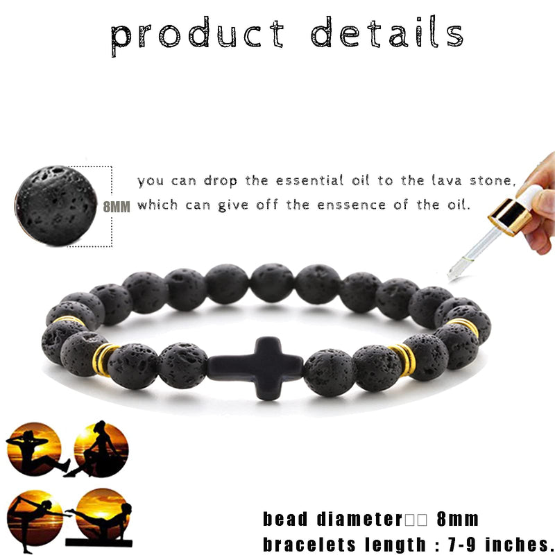 [Australia] - WAINIS 12 Pcs 8MM Beads Bracelet for Men Women Lava Rock Tiger Eye Stone Howlite Natural Stone Stretch Elastic Bracelet Set a:12 Pcs 