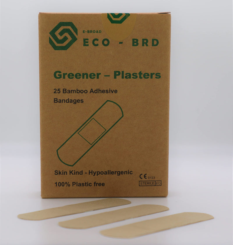 [Australia] - Greener Plasters 100% Plastic Free - Bamboo Hypoallergenic Latex Free Medical Plasters - 25 Sticky plasters per Box - Ocean Safe and Zero Waste 