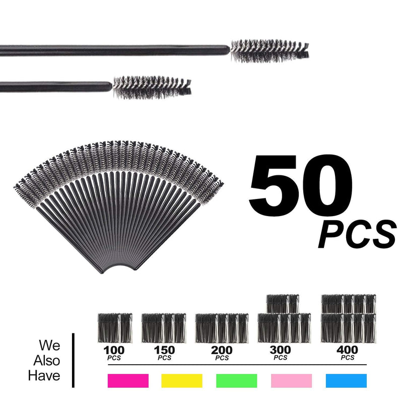 [Australia] - GreenLife 50 pcs Multicolor Disposable Eyelash Brush Eyebrow Brush Mascara Wands Applicator Makeup Brush(50pcs, Black-Black) 