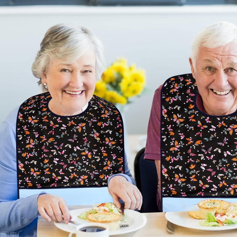 [Australia] - Adult Bibs, Waterproof Dining Bibs Washable Reusable Clothing Protectors fit for the Elderly,Patient（Butterfly Pattern） 