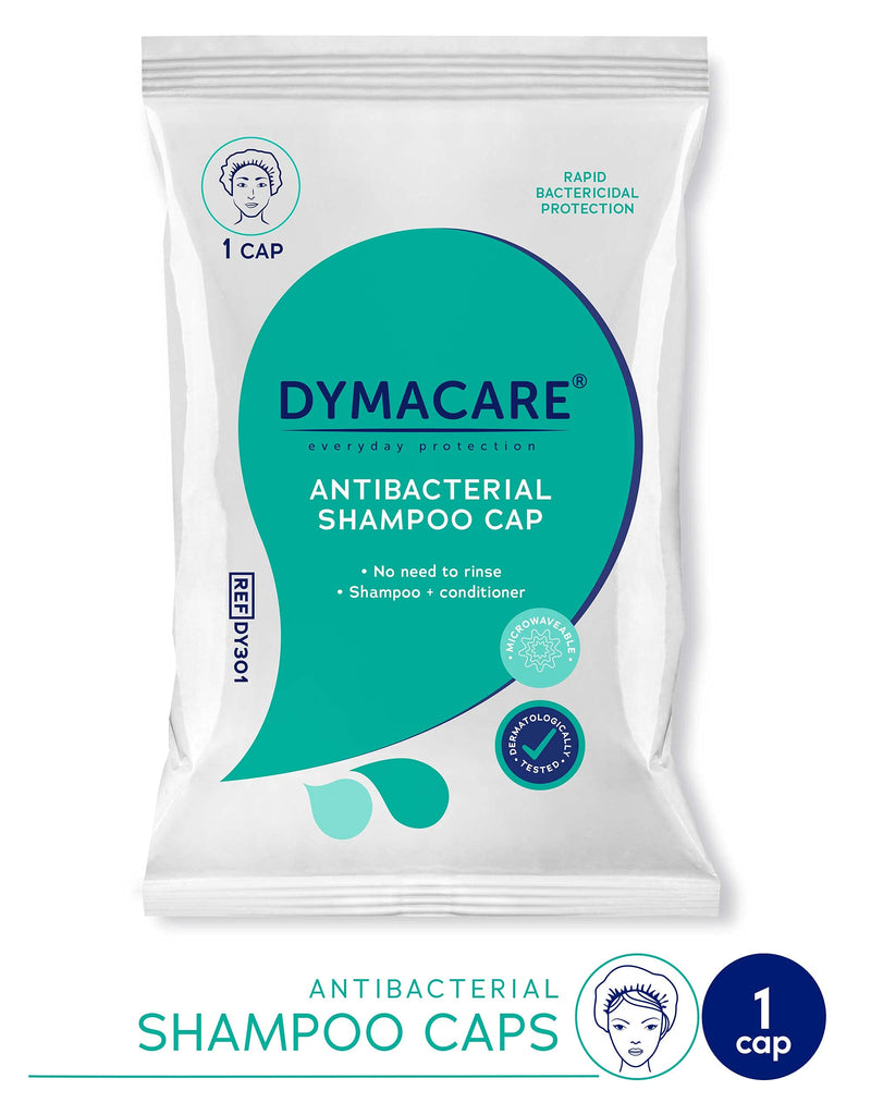[Australia] - DYMACARE Antibacterial No Rinse Shampoo Cap | Rinse Free Shower Cap That Shampoos & Conditions | PH Balanced Waterless Hair Wash | 1 Cap 