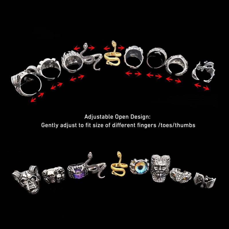 [Australia] - Evil Eye Skull Snake Ring Jewelry for Women Men, Adjustable Punk Gothic Ring Jewelry Biker Pirate Egirl Eboy Ring Set 