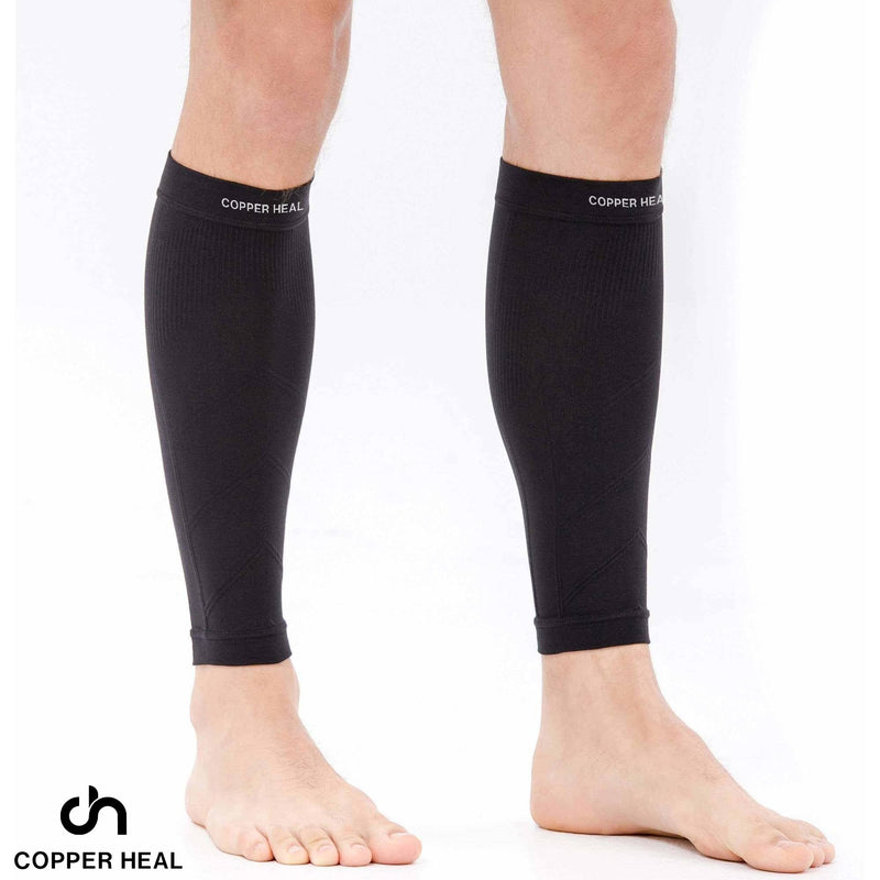 [Australia] - COPPER HEAL Calf Copper Compression Sleeves (1 Pair) for Exercise Sport Recovery - Calf Muscle Strains Shin Splints Leg Socks Men and Women Calfs Sleeve Guard for Running Mens Guards Large (2 Count) 