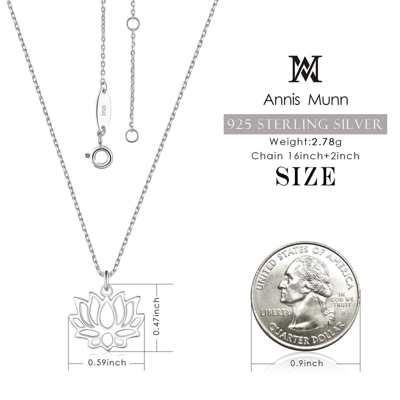 [Australia] - Annis Munn Lotus Necklace - 925 Sterling Silver Flower Pendant Necklace, Dainty Lotus Charm Valentine's Day Jewelry 