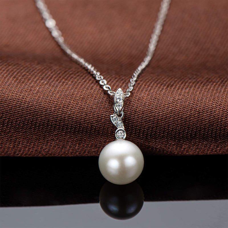 [Australia] - White Pearl Pendant Necklace Freshwater Cultured 7.5-8mm Dainty Single Pearl Necklace Silver Chain with Cubic Zirconia Jewelry Gifts for Women Girls Style B 