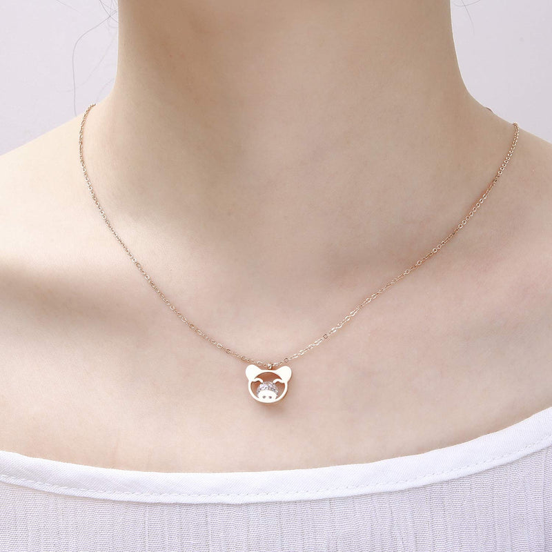 [Australia] - Cute Pig Pendant Necklace Rose Gold Sweet Animal Necklace Gift for Women Girls (with crystal) 