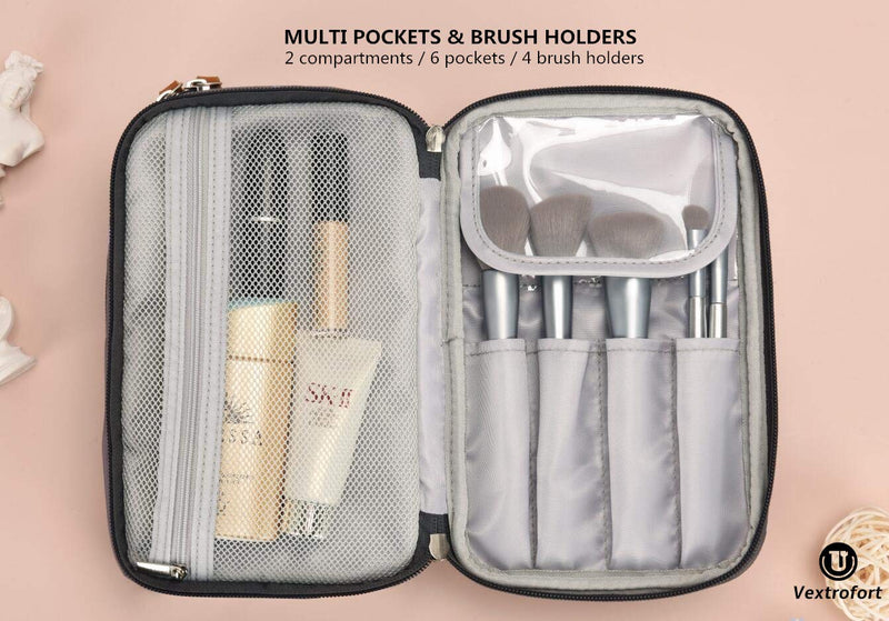 [Australia] - Small Makeup Bag for Purse Travel Cosmetic Bags for Women with Brush Organizer and Detachable Handle Waterproof (Gray) Gray 