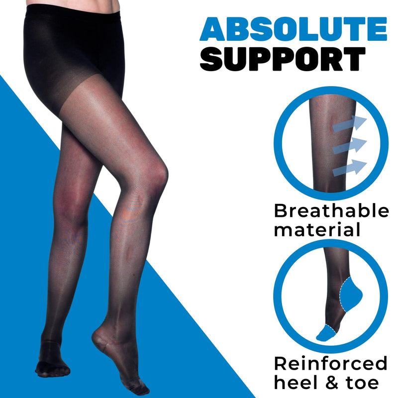 [Australia] - Made in USA - Sheer Compression Pantyhose 20-30mmHg for Women Circulation Medium Black 