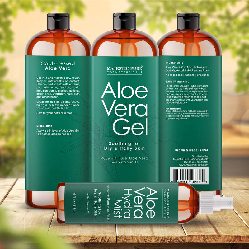 [Australia] - MAJESTIC PURE Aloe Vera Gel and Mist Super Combo - 16 oz Gel and 4 oz Hydra Spray - 100 Percent Pure and Natural Cold Pressed Aloe Vera for Hair Growth, Face, Body and Skin 