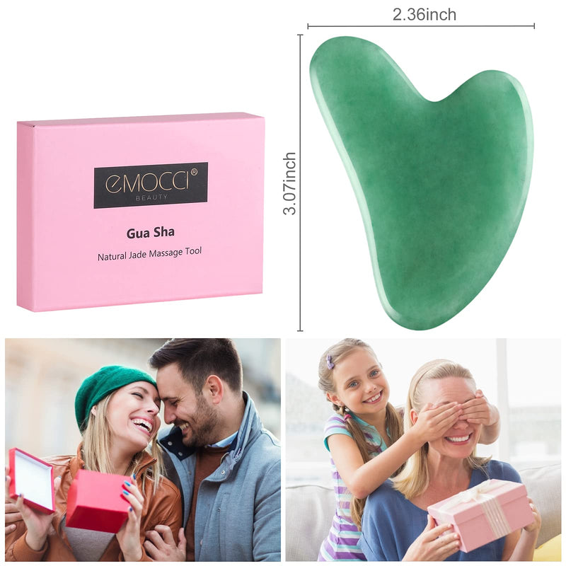 [Australia] - Gua Sha Face Tools - EMOCCI Natural Jade Stone Skin Massager Facial Guasha Board for SPA Acupuncture Therapy Trigger Point Treatment Beauty Scraping Tool for Relieve Muscle Tensions Reduce Puffiness gua sha-green 