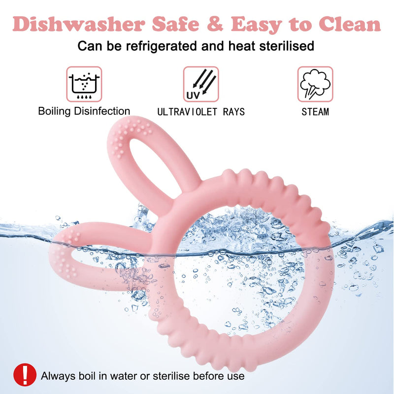 [Australia] - MISSLILI Silicone Babies Teethers Baby Teething Toys for Soothe Massage Sore Gums for 3-12 Months Infants, BPA Free, Ring Shape Rabbit Ear Design (Pink) Pink 