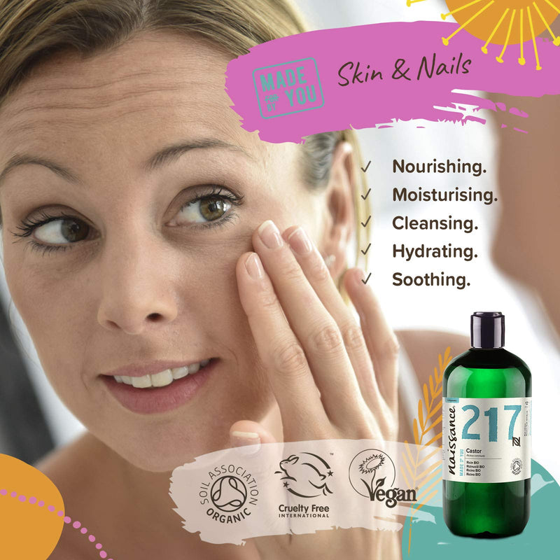 [Australia] - Naissance Certified Organic Castor Oil (no. 217) 500ml ‚Äì 100% Pure, Cold Pressed , Unrefined ‚Äì For Eyelashes, Hair, Eyebrows, Beard Growth, Nails, Skin, Massage ‚Äì Natural, Vegan, Hexane Free, No GMO 