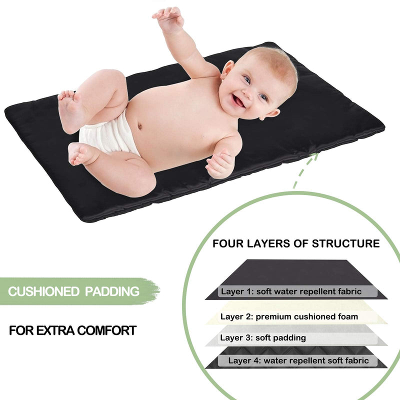 [Australia] - BEBECOOL Baby Changing Mat Portable Travel, Soft Large Quilted Padded Foldable Wipeable Waterproof Changing Mats, for Infant Newborn & Toddlers Home Travel Outside (Black) Black 