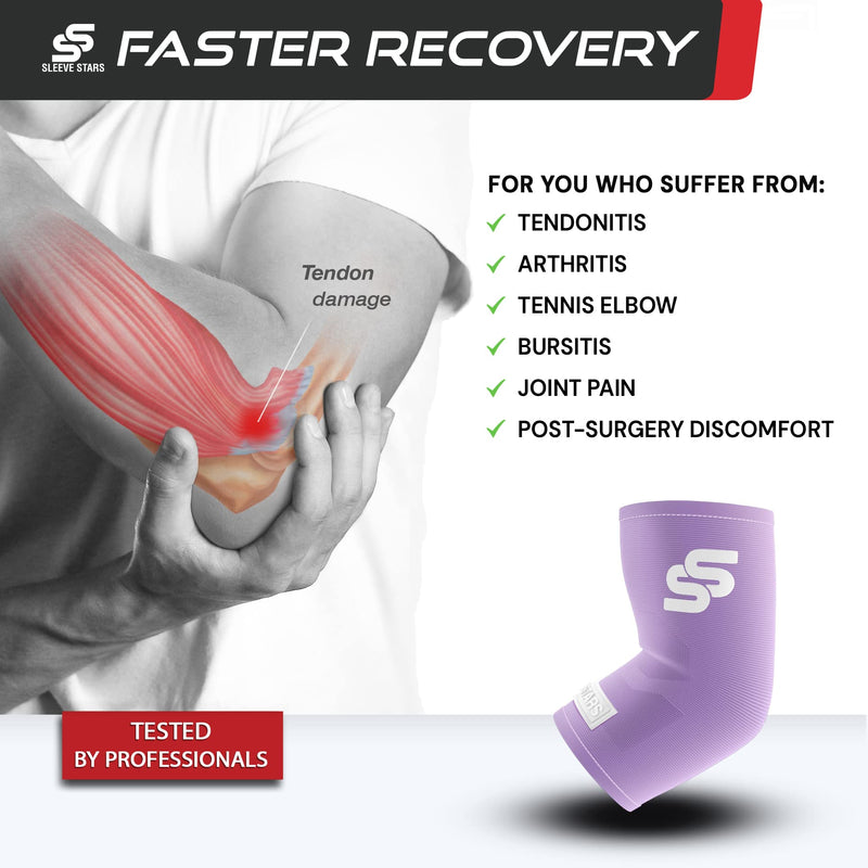 [Australia] - Sleeve Stars Elbow Compression Sleeve for Women & Men, Tennis Elbow Brace for Tendonitis and Tennis Elbow Sleeve for Elbow Pain & Arthritis, Arm Protector Support Wrap for Golf & Other Sports (S-XXL) L: 10"-12" Light Purple 