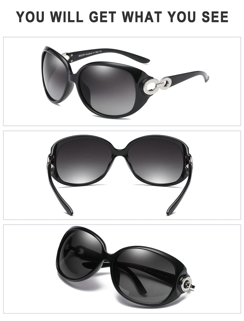 [Australia] - Duco Women's Classic Star Polarized Sunglasses 100% UV Protection 1220 Black 