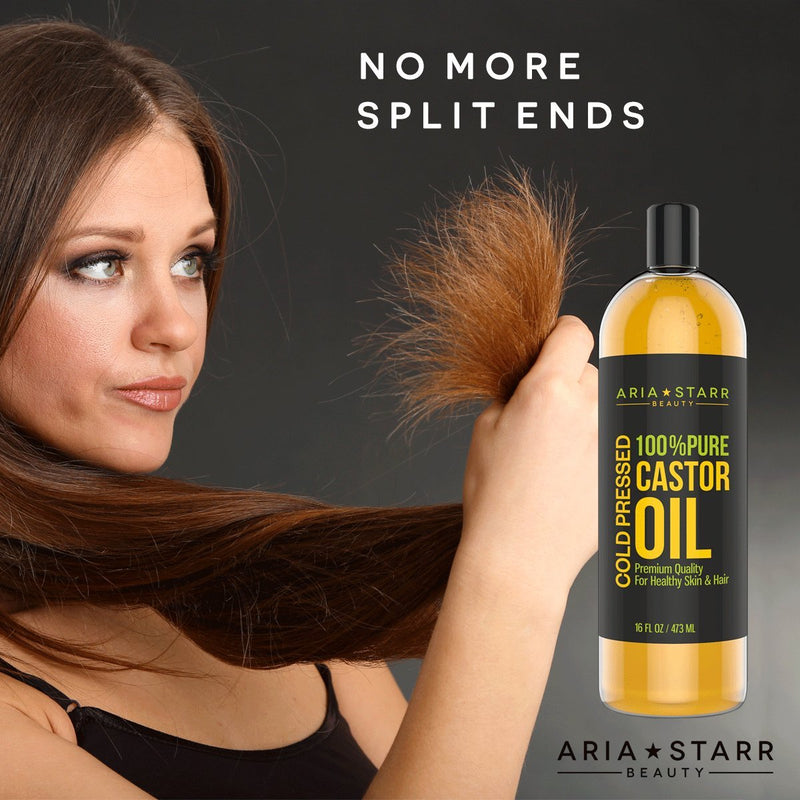[Australia] - Aria Starr Castor Oil Cold Pressed - 16 FL OZ - 100% Pure Hair Oil For Hair Growth, Face, Skin Moisturizer, Scalp, Thicker Eyebrows And Eyelashes 