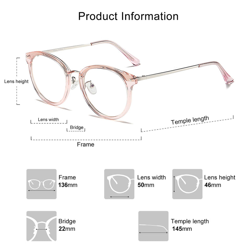 [Australia] - SOJOS Retro Round Blue Light Blocking Glasses TR90 Computer Eyeglasses Ashley SJ9001 C4 Crystal Pink Frame Anti-Blue Light Lens 