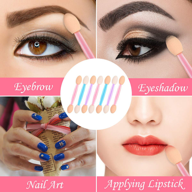[Australia] - 50PCS Eyeshadow Applicators, Disposable Dual Sides Eyeshadow Brush, Tipped Oval Eyeshadow Sponge Brush Eye Makeup Applicator, Blue/Pink/Purple (A) 