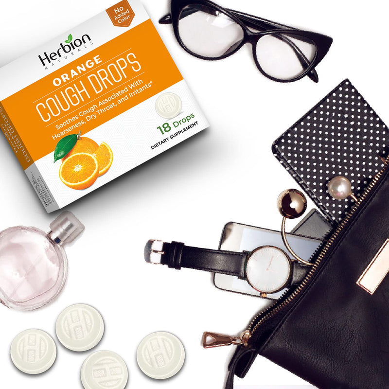 [Australia] - Herbion Naturals Cough Drops with Orange Flavor -18 Ct -Relieves Cough, Soothes Sore Throat & Dry Mouth, For Adults, Children 6 and above 