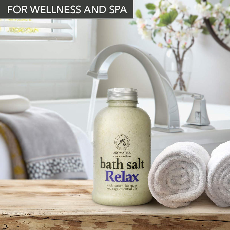 [Australia] - Relaxing Bath Salts w/Lavender & Sage Essential Oils 600g - Natural Bath Sea Salts - Bath Salt Relax - Best for Bath- Good Sleep - Relaxing - Body Care - Beauty - Aromatherapy 
