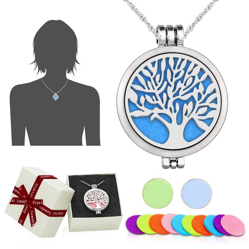 [Australia] - Aromatherapy Essential Oil Diffuser Pendant Necklace,WAWJ Life Tree Stainless Steel Christmas Mothers Day Gift Jewelry with 24" Chain & 12 Felt Pads 
