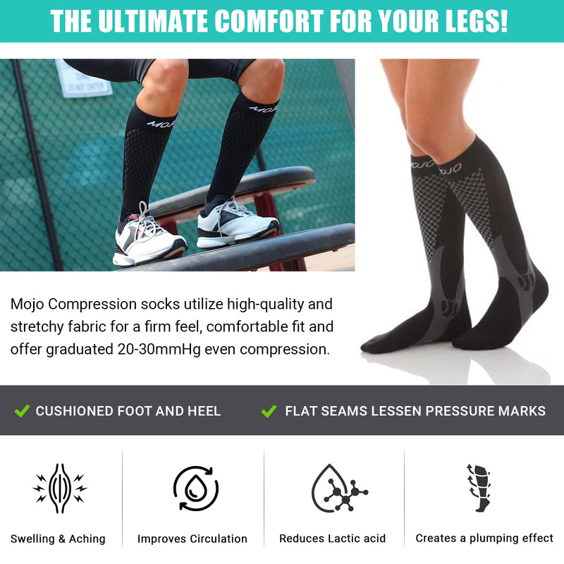 [Australia] - Mojo Compression Socks for Women & Men Recovery & Performance Medical 20-30mmHg (Black, XL) X-Large (1 Pair) Black 