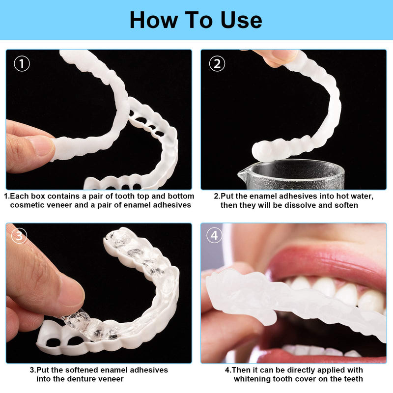 [Australia] - 2 Pairs Dentures Fake Teeth Whitening False Teeth Top and Bottom Temporary Upper and Lower Snap Teeth Cover for Men Women Adult 