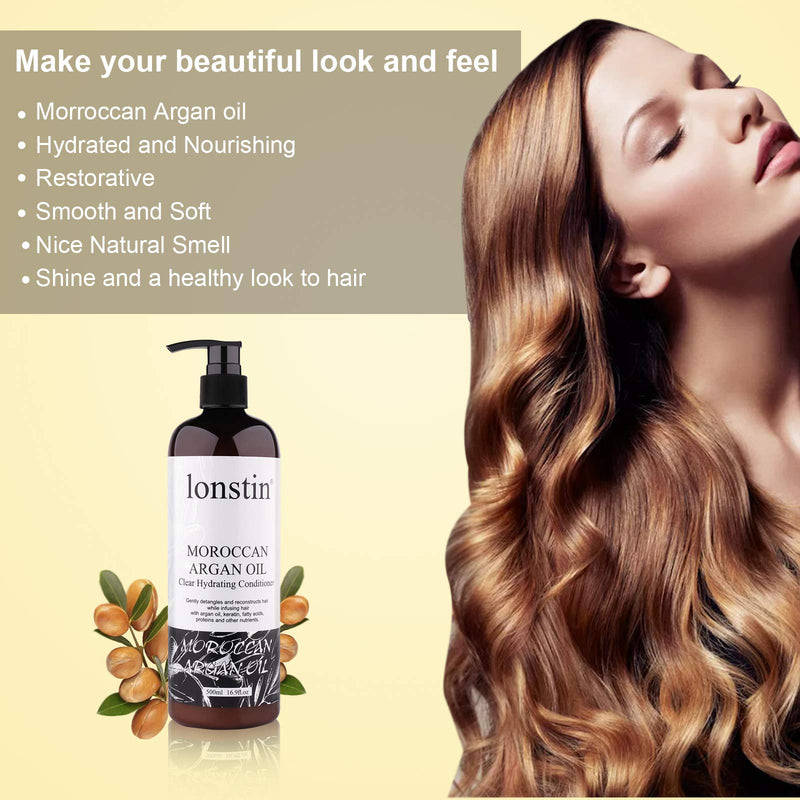 [Australia] - lonstin Hair Conditioner 500 ml, Argan Oil Conditioner Shine & Smooth Deep Moisturising Conditioner- Hair Conditioner for Women and Men with Dry Damaged, Curly & Frizzy Hair and Dry Scalp, 16.9 fl oz 