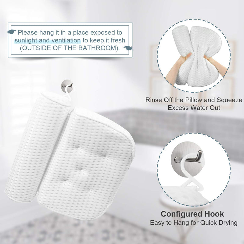 [Australia] - Bath Pillow Bathtub Pillow - Bath Pillows for Tub with Neck, Head, Shoulder and Back Support - 4D Air Mesh Spa Pillow for Bath - Extra Thick, Soft and Quick Dry 14 x 13.5 Inch 