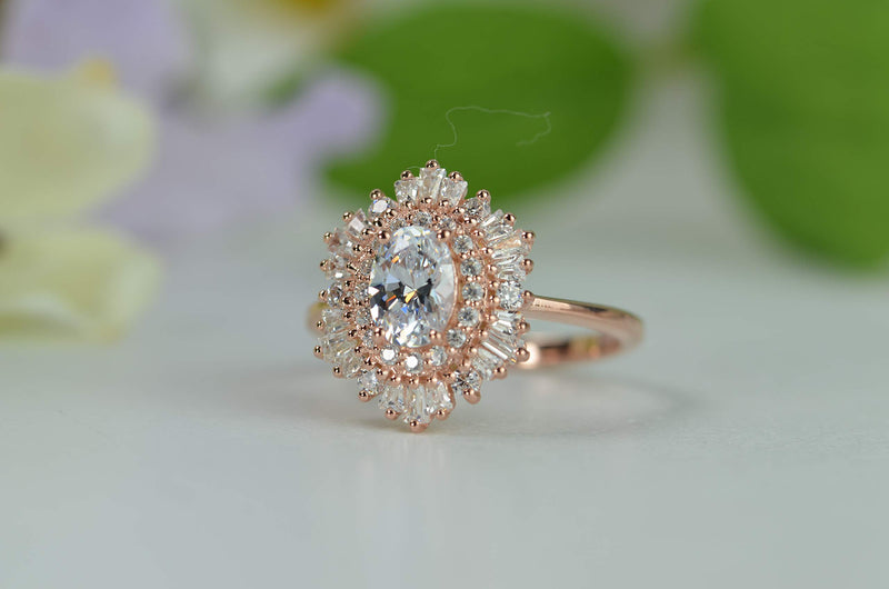 [Australia] - Sun Ring Rose Gold 1.5ct Total CZ Diamond Weight 0.75ct Center Stone Vintage .925 Sterling Silver 5 