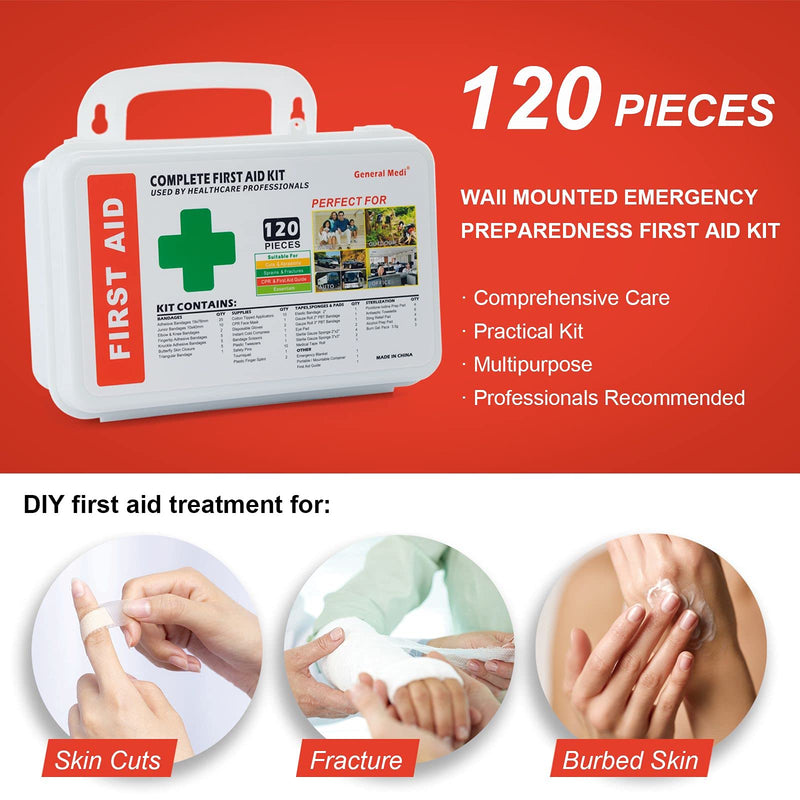 [Australia] - 120 Pieces Hardcase First Aid Kit - Includes Instant Cold Pack, Emergency Blanket for Travel, Home, Office, Vehicle, Camping, Workplace & Outdoor 