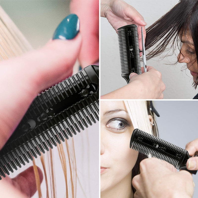 [Australia] - 3 Pieces Razor Comb with 10 Pieces Razors, Hair Cutter Comb Cutting Scissors, Double Edge Razor, Hair Thinning Comb Slim Haircuts Cutting Tool (Black) Black 