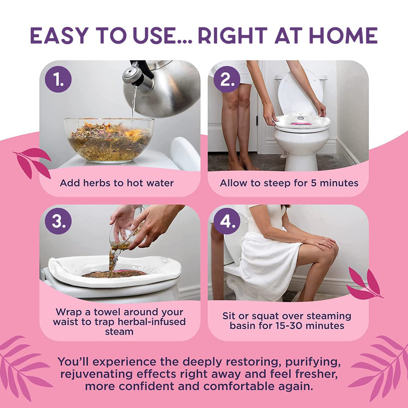 [Australia] - Peach Care Collapsible Sitz Bath Seat & Yoni Steam Herbs- for Over The Toilet Seat, Vaginal Bowl Steamer for Hemorrhoids, Postpartum Care & Perineal Soaking ( Pink ) Pink + White 