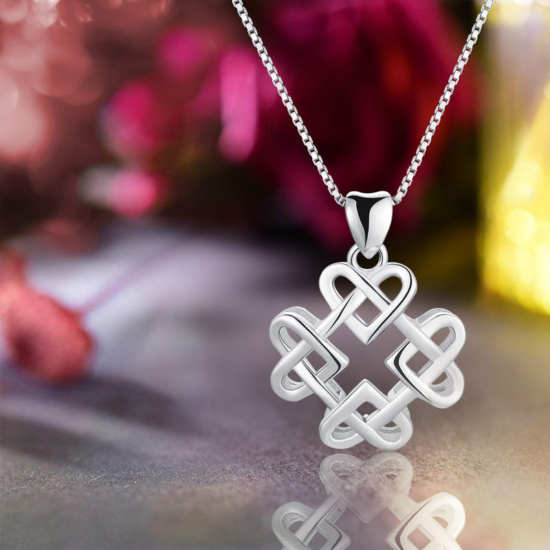 [Australia] - Esberry ✦Gifts for Christmas✦18K Gold Plated 925 Sterling Silver Endless Love Vintage Celtic Knot Pendant Necklace Hollow Pendant with Necklaces for Girls and Women White Gold 